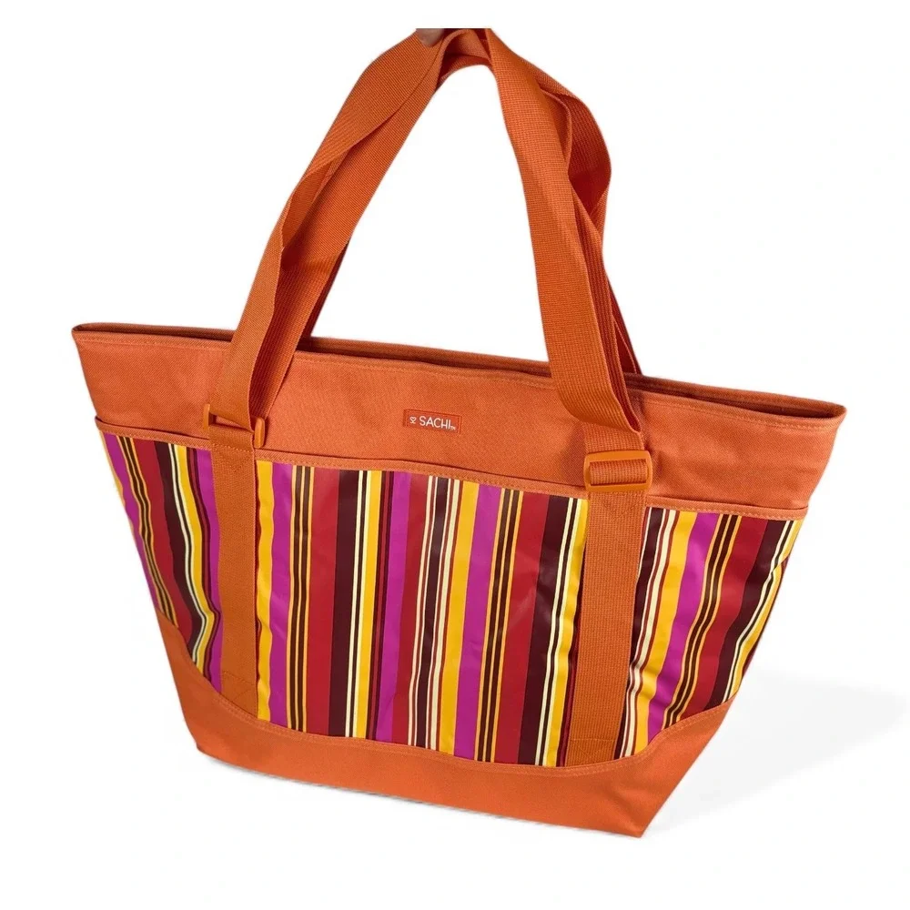 Sachi Orange Striped‎ Insulated Big Tote Bag Cooler Bag